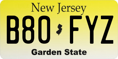 NJ license plate B80FYZ