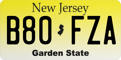 NJ license plate B80FZA