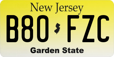 NJ license plate B80FZC