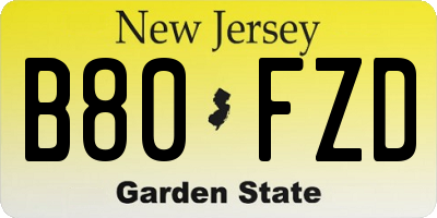 NJ license plate B80FZD