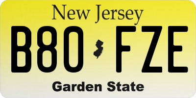 NJ license plate B80FZE