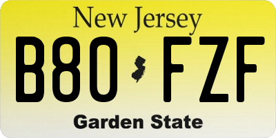 NJ license plate B80FZF