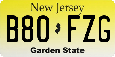 NJ license plate B80FZG