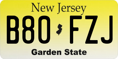 NJ license plate B80FZJ