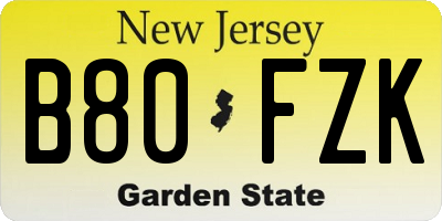 NJ license plate B80FZK