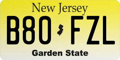 NJ license plate B80FZL
