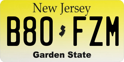 NJ license plate B80FZM