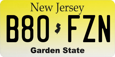 NJ license plate B80FZN