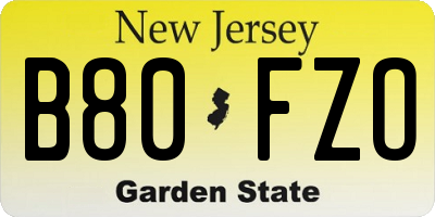 NJ license plate B80FZO