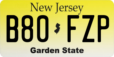 NJ license plate B80FZP