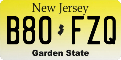 NJ license plate B80FZQ