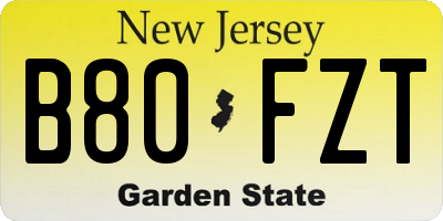 NJ license plate B80FZT