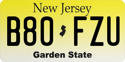 NJ license plate B80FZU