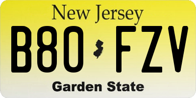NJ license plate B80FZV