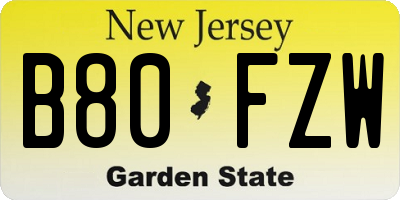 NJ license plate B80FZW