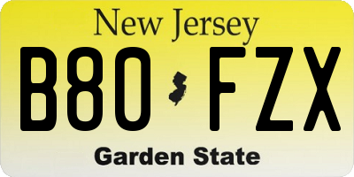 NJ license plate B80FZX