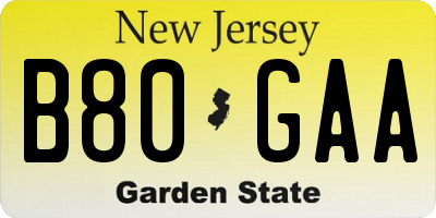 NJ license plate B80GAA
