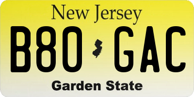 NJ license plate B80GAC