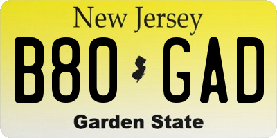 NJ license plate B80GAD
