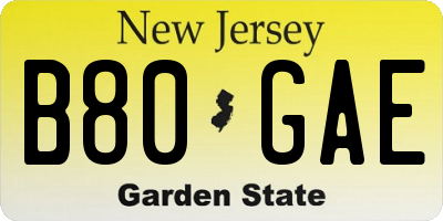 NJ license plate B80GAE