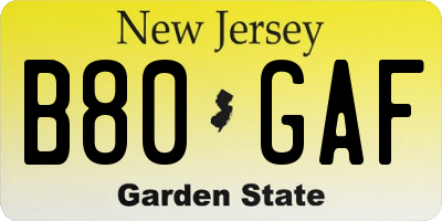 NJ license plate B80GAF