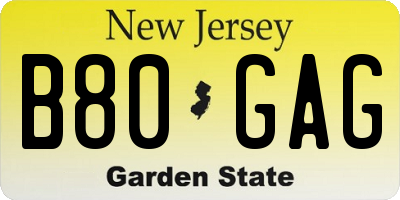 NJ license plate B80GAG