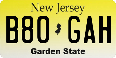 NJ license plate B80GAH