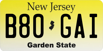 NJ license plate B80GAI