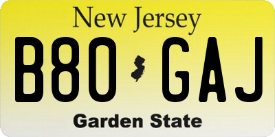 NJ license plate B80GAJ
