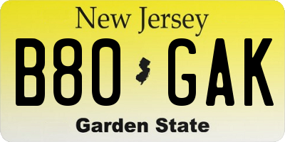 NJ license plate B80GAK