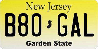 NJ license plate B80GAL