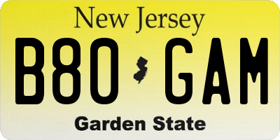 NJ license plate B80GAM