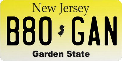 NJ license plate B80GAN