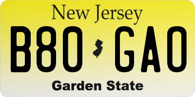 NJ license plate B80GAO