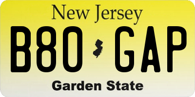 NJ license plate B80GAP