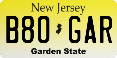 NJ license plate B80GAR