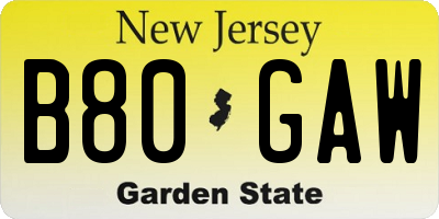 NJ license plate B80GAW