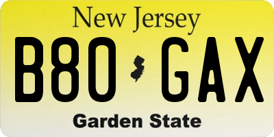 NJ license plate B80GAX