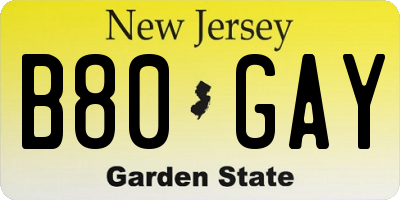 NJ license plate B80GAY