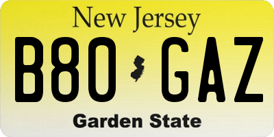NJ license plate B80GAZ