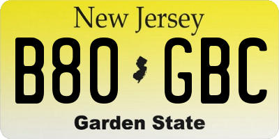 NJ license plate B80GBC