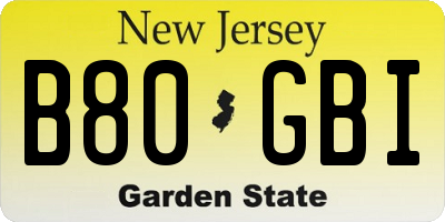 NJ license plate B80GBI