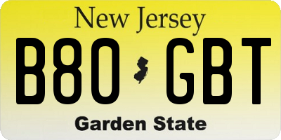 NJ license plate B80GBT