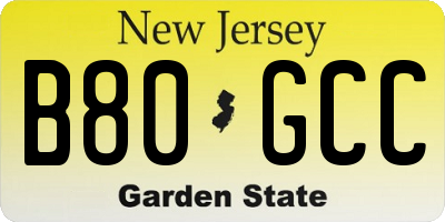 NJ license plate B80GCC