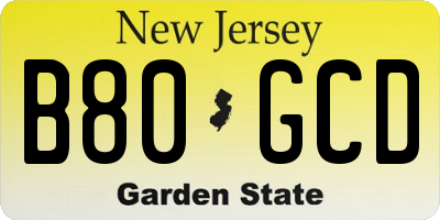 NJ license plate B80GCD