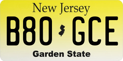 NJ license plate B80GCE