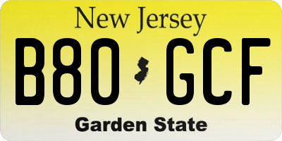 NJ license plate B80GCF