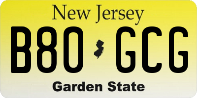 NJ license plate B80GCG