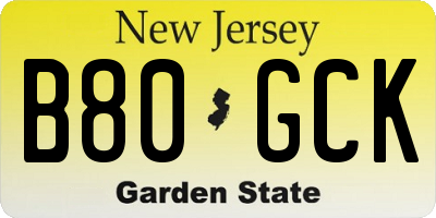 NJ license plate B80GCK