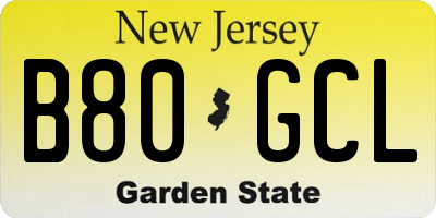 NJ license plate B80GCL